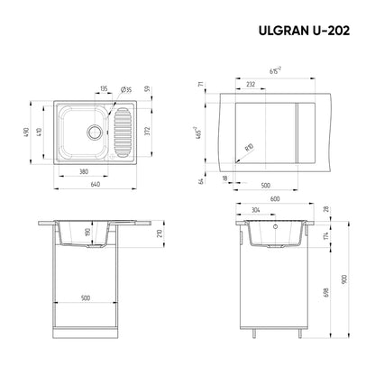 Ulgran U-202 Gránit Mosogatótálca - Csepegtetőtálcás 640 x 490 mm