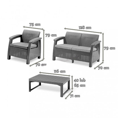 Corfu Lyon Duo 4+1 kerti bútor garnitúra szett grafit színben