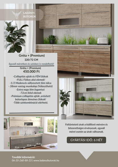 Gréta + (Premium) Full fiókos alsó elemek 220/72 cm konyhablokk
