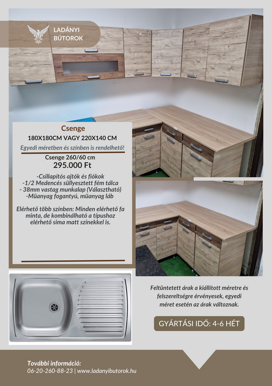 Csenge komplett sarok konyha 220x140 cm vagy 180x180 cm