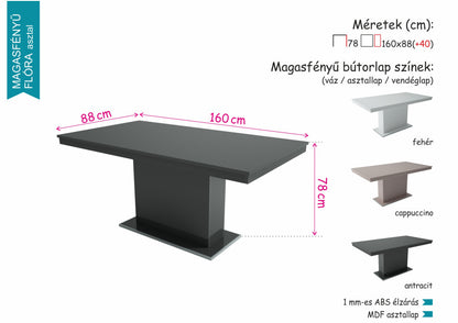 Magasfényű Flóra asztal Mira székkel - étkezőgarnitúra