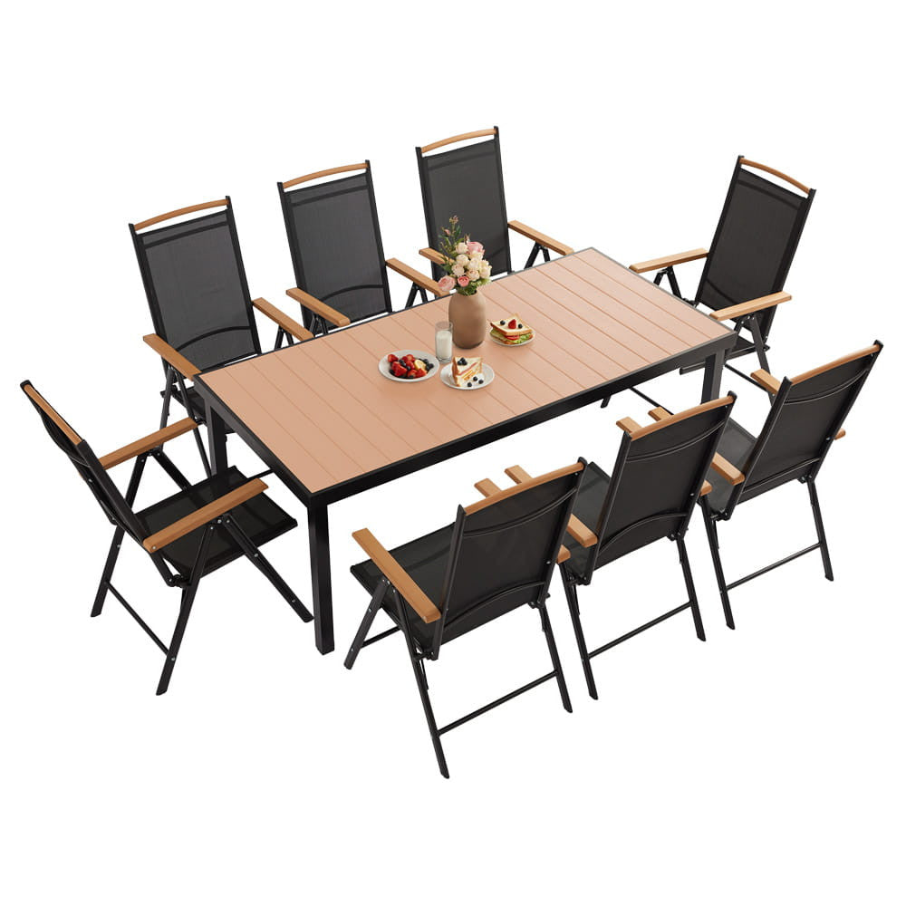 IZZY 8 személyes kerti bútor garnitúra barna asztallap