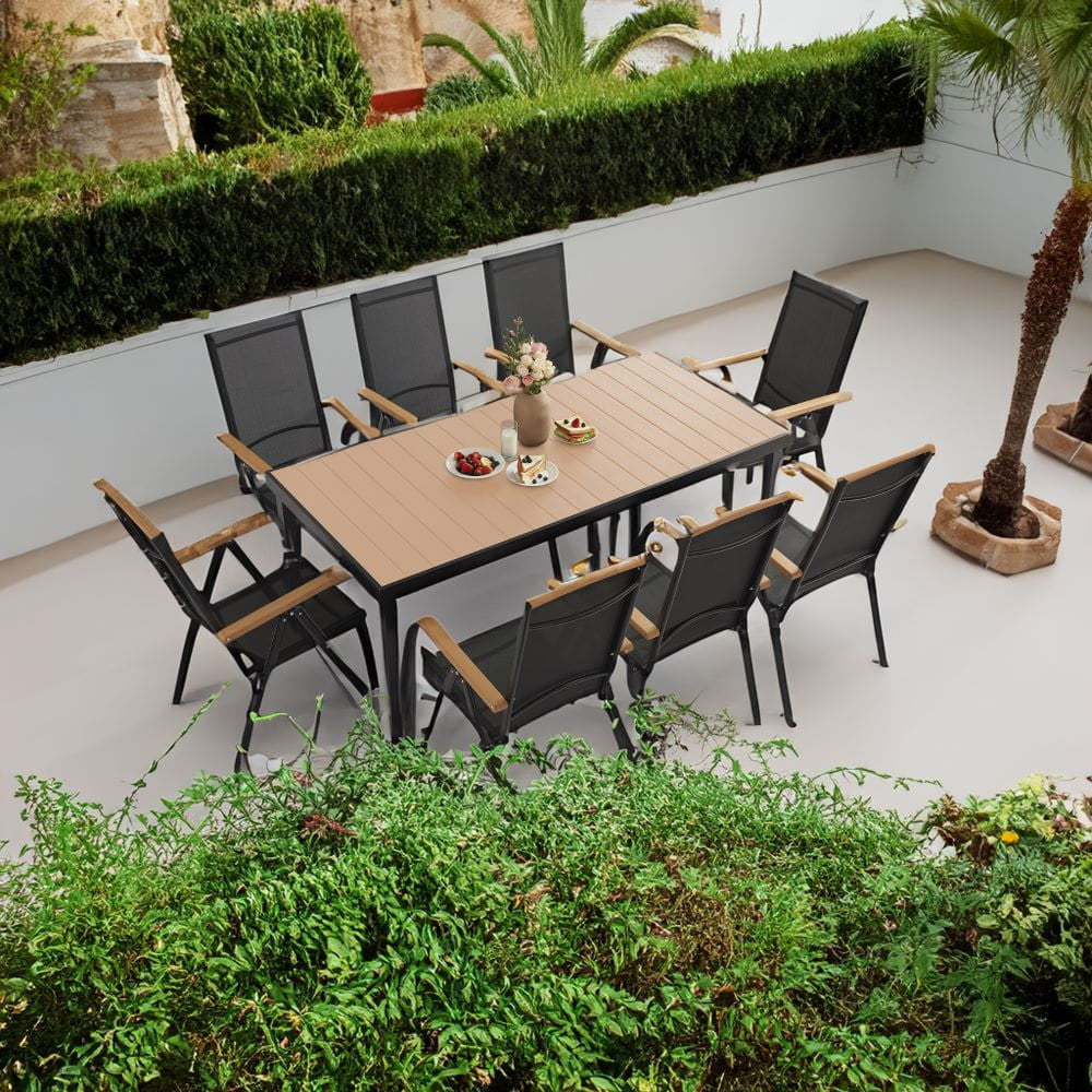 IZZY 8 személyes kerti bútor garnitúra barna asztallap