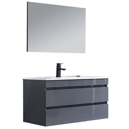 Cube Fürdőszobabútor 100 cm kerámia mosdóval (2 fiókos) tükörrel 60x100 cm szürke