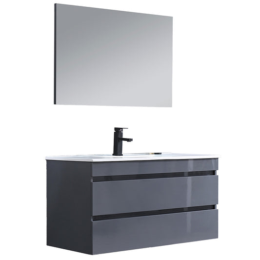 Cube Fürdőszobabútor 100 cm kerámia mosdóval (2 fiókos) tükörrel 60x100 cm szürke