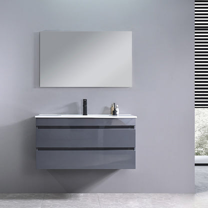 Cube Fürdőszobabútor 100 cm kerámia mosdóval (2 fiókos) tükörrel 60x100 cm szürke