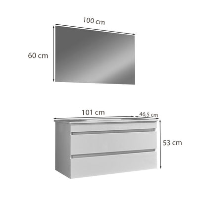Cube Fürdőszobabútor 100 cm kerámia mosdóval (2 fiókos) tükörrel 60x100 cm szürke