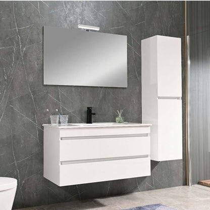 Cube Fürdőszobabútor 100 cm kerámia mosdóval (2 fiókos) tükörrel 60x100 cm magasfényű festett fehér