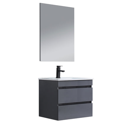 Cube Fürdőszobabútor 60 cm kerámia mosdóval (2 fiókos) tükörrel 60x80 cm szürke