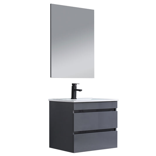 Cube Fürdőszobabútor 60 cm kerámia mosdóval (2 fiókos) tükörrel 60x80 cm szürke