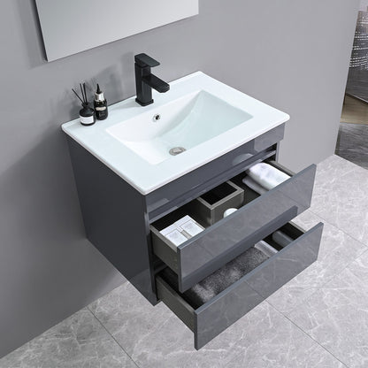 Cube Fürdőszobabútor 60 cm kerámia mosdóval (2 fiókos) tükörrel 60x80 cm szürke