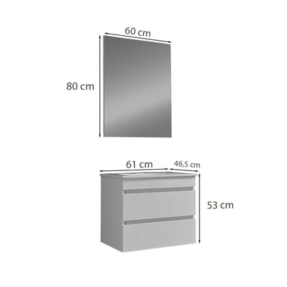 Cube Fürdőszobabútor 60 cm kerámia mosdóval (2 fiókos) tükörrel 60x80 cm magasfényű festett fehér