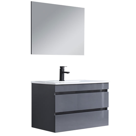 Cube Fürdőszobabútor 80 cm kerámia mosdóval (2 fiókos) tükörrel 60x80 cm szürke