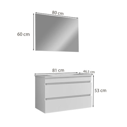 Cube Fürdőszobabútor 80 cm kerámia mosdóval (2 fiókos) tükörrel 60x80 cm szürke