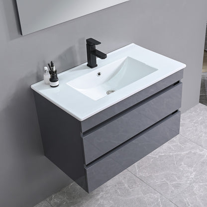 Cube Fürdőszobabútor 80 cm kerámia mosdóval (2 fiókos) tükörrel 60x80 cm szürke