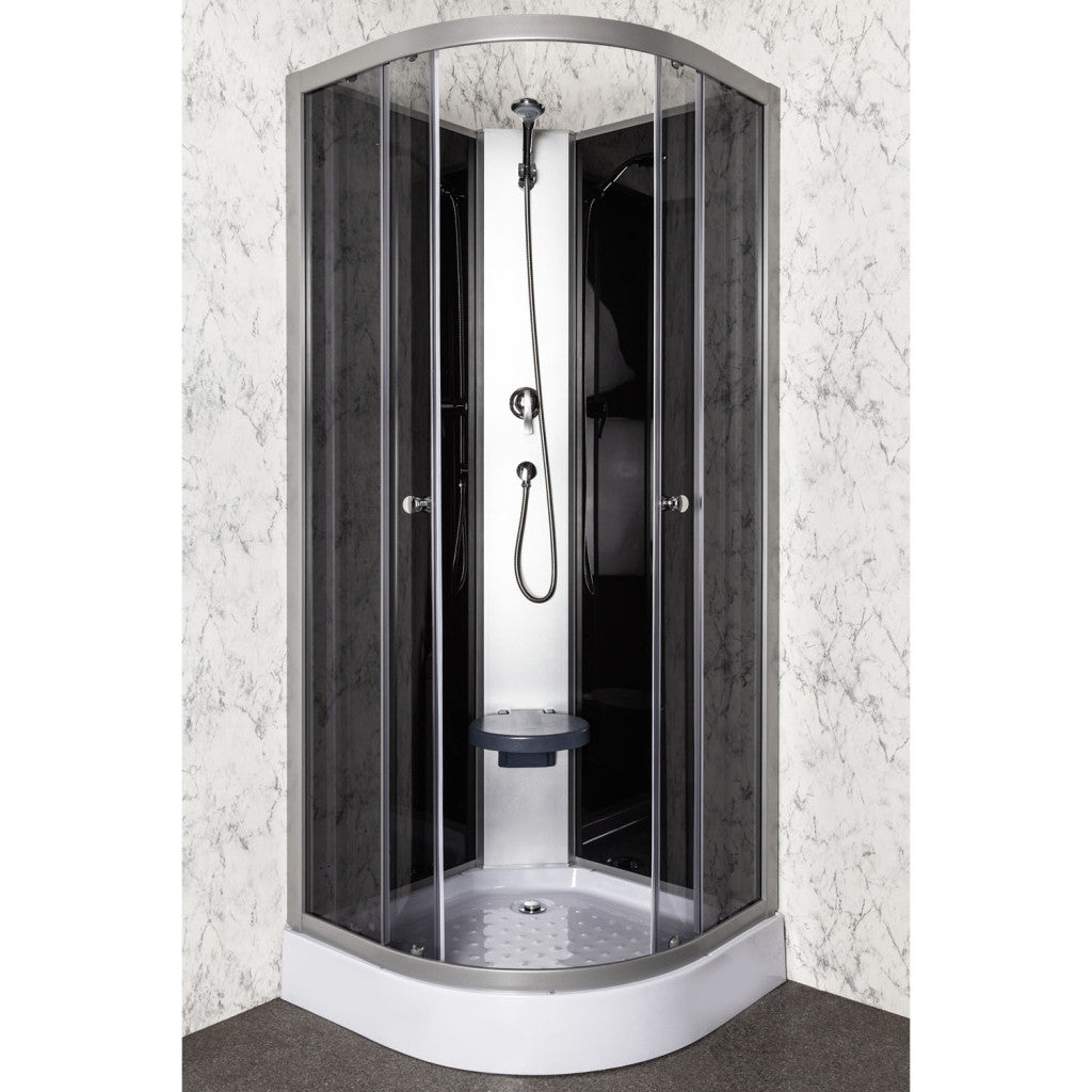 Evora Black 80 hátfalas zuhanykabin zuhanytálcával, 80x80x205 cm