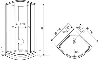 Evora White 90 hátfalas zuhanykabin zuhanytálcával, 90x90x205 cm
