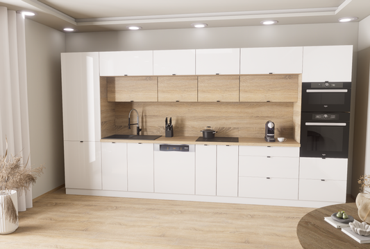 Milánó 400cm konyhablokk ( munkalappal ) 215cm magas mélyített felső sorral