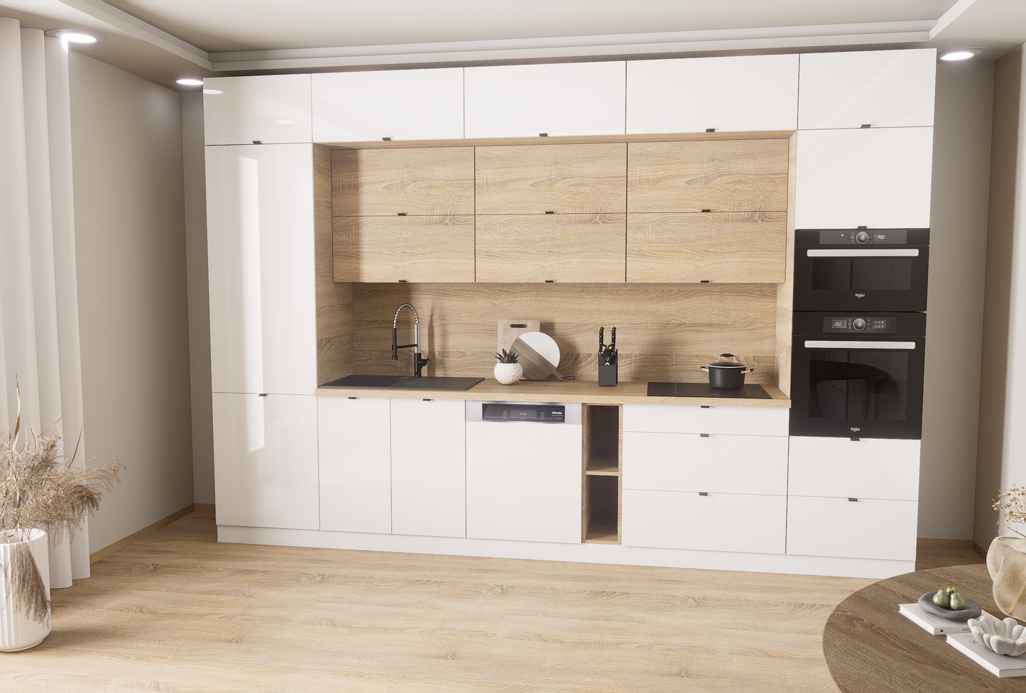 Milánó 360cm konyhablokk ( munkalappal ) 251cm magas mélyített felső sorral