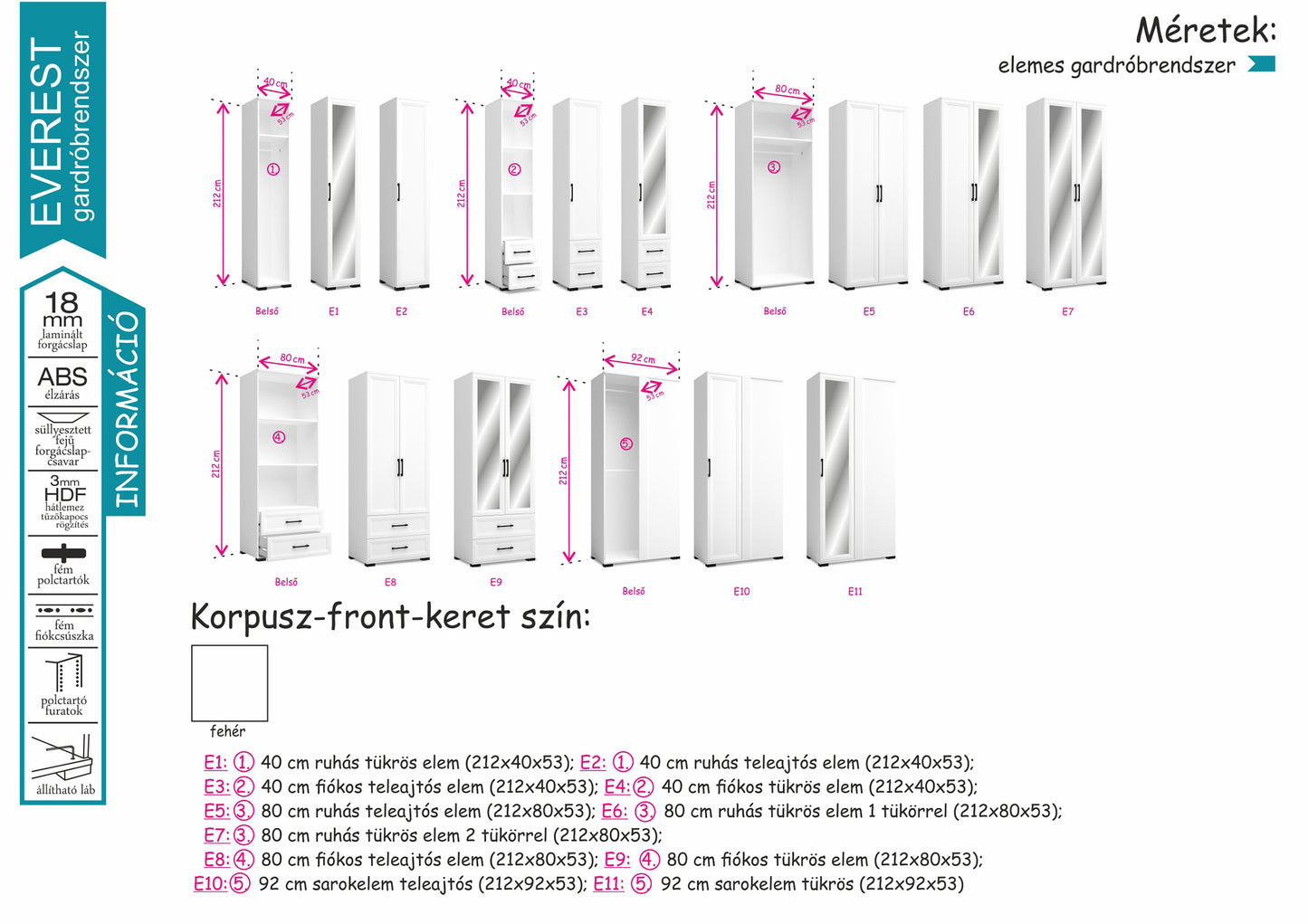 EVEREST gardróbrendszer (120-160-240 cm)
