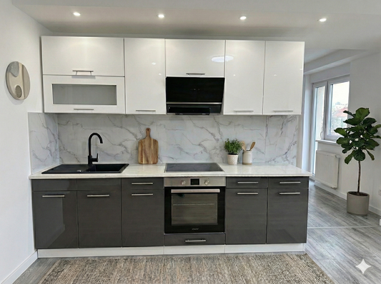 Luca 260 cm Magasfényű Konyhabútor blokk 72cm magas felső elemekkel