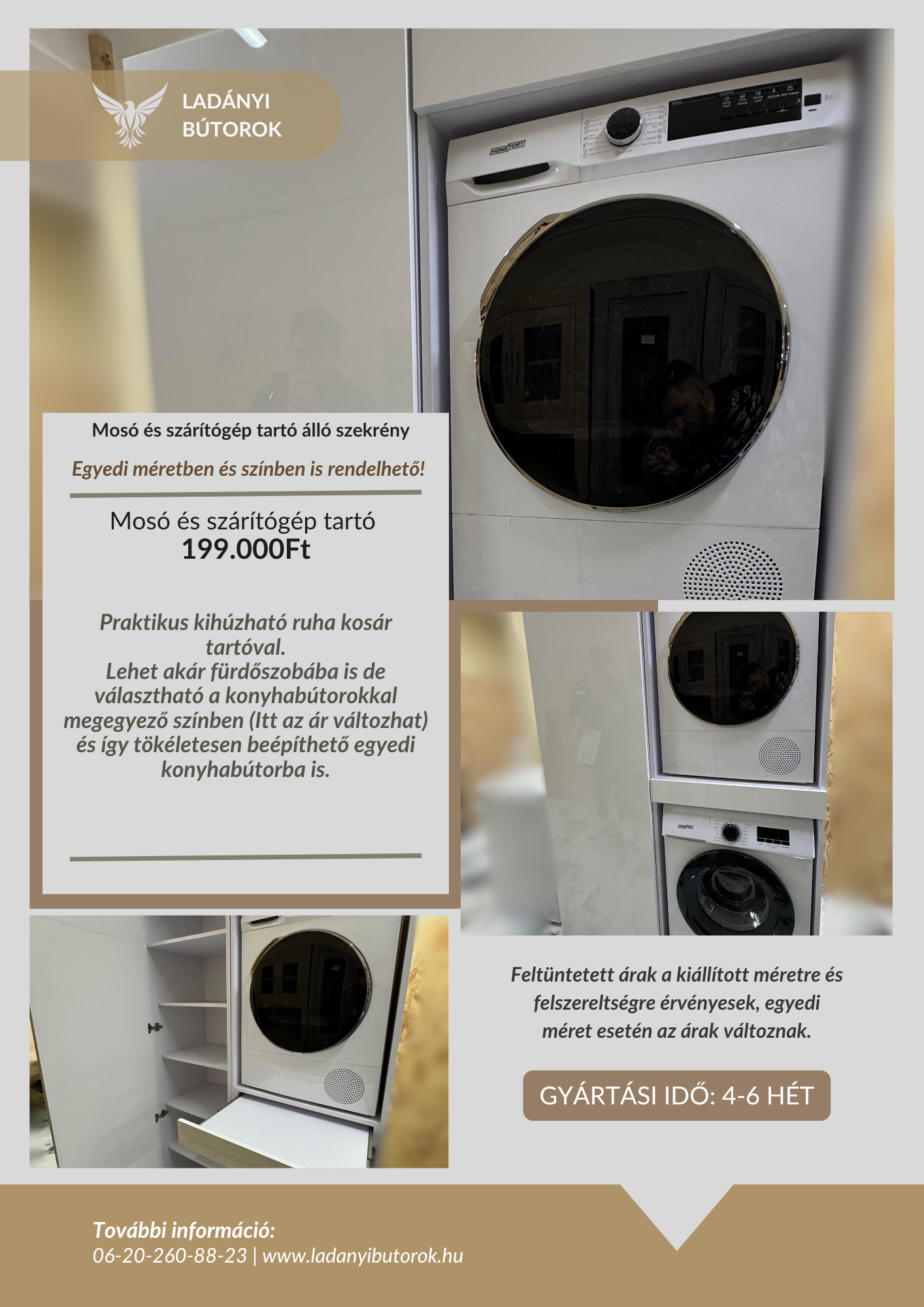 Álló Mosó és Szárítógép tartó Szekrény