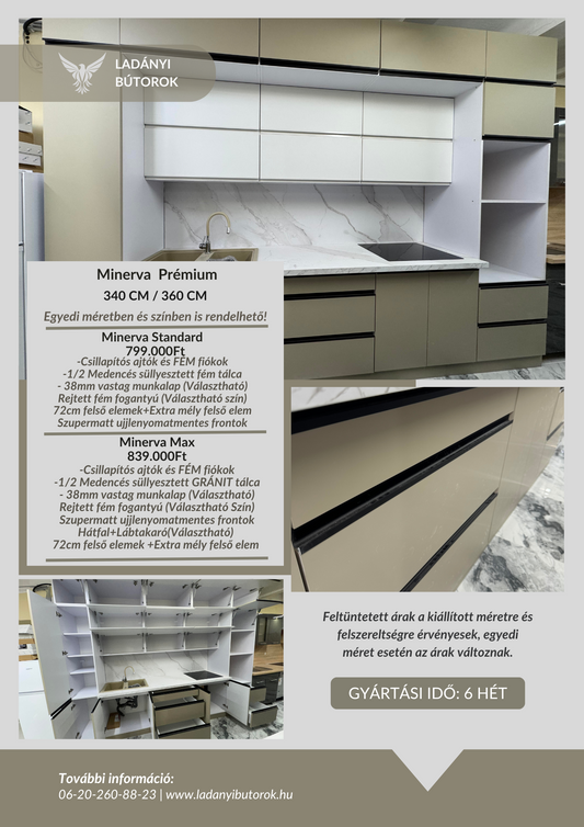 Minerva 340cm Magasított Konyhabútor blokk (Prémium)