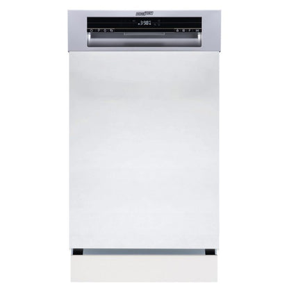 HOMEFORT HMGF0421DS Beépíthető mosogatógép, bútorlap nélkül, 10 teríték, 8.5 L fogyasztás, 8 program,  47 dB zajszint, D energia, Felső evőeszköztartó, 45 cm,  Digit. kijelző, Automata ajtónyitással