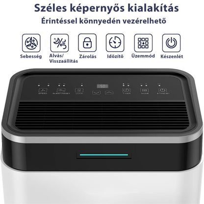 HOMEFORT HPMS20W Páramentesítő, 20 L/nap, Digitális kijelző, Gyerekzár, Időzítő, 6,5 L tartály, Telítettségjelző, Zajszint: 42 dB, Kivezethető cseppvíz