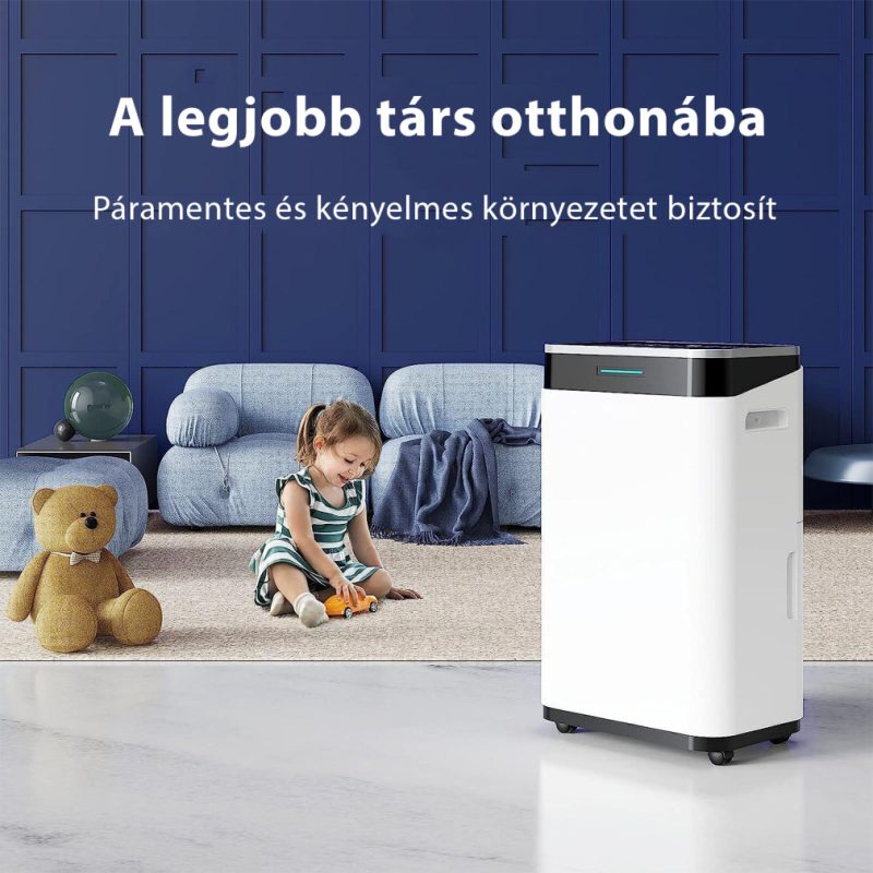 HOMEFORT HPMS20W Páramentesítő, 20 L/nap, Digitális kijelző, Gyerekzár, Időzítő, 6,5 L tartály, Telítettségjelző, Zajszint: 42 dB, Kivezethető cseppvíz