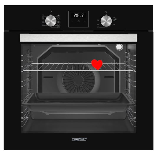 HOMEFORT HSB64DGB Beépíthető Sütő 9 funkcióval, Digit. Kijelzővel, 80 L, Teleszkópos sütősínnel rendelhető, Öntisztító funkció: Gőztisztítás