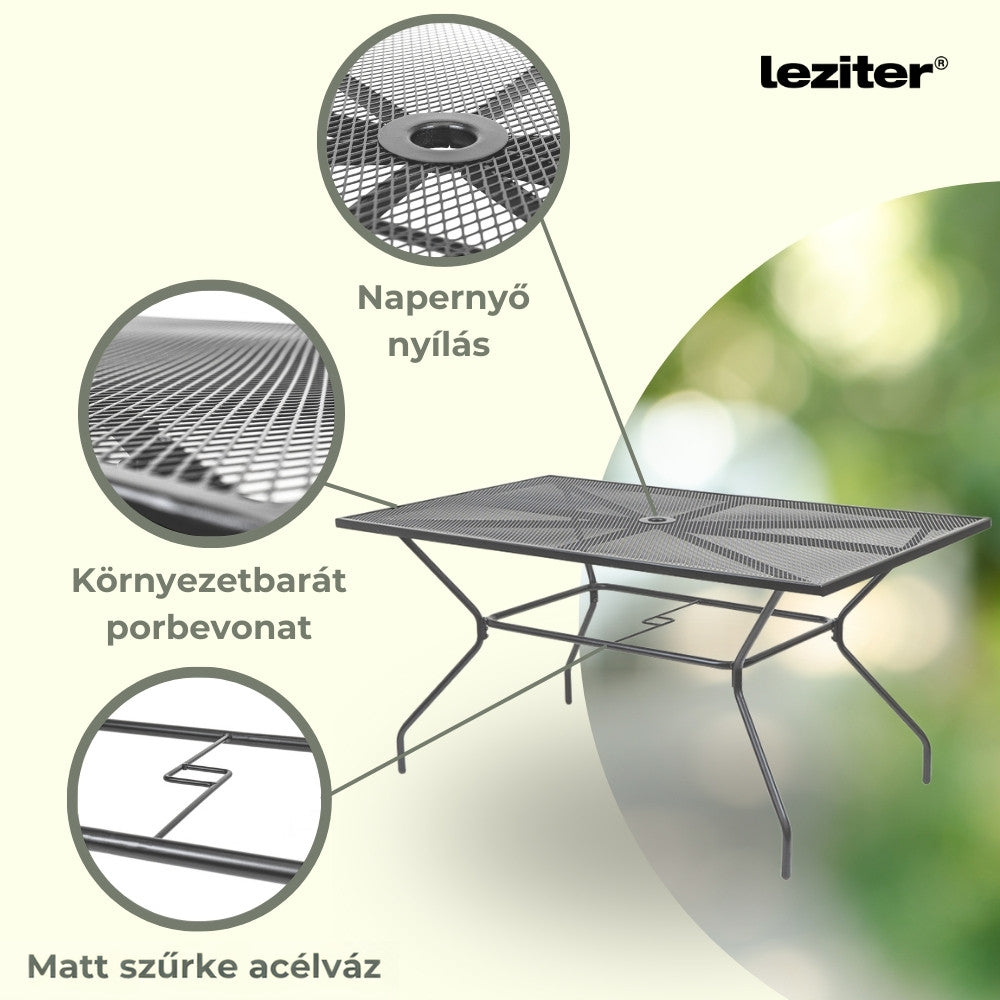 Melfi fém mesh kerti asztal 150x90x75 cm antracit