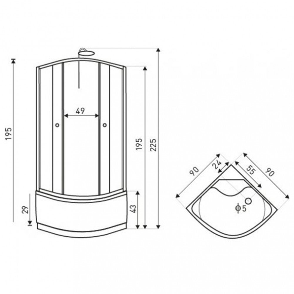 Karolina WH íves mélytálcás hidromasszázs zuhanykabin