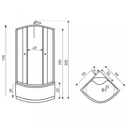 Karolina WH íves mélytálcás hidromasszázs zuhanykabin