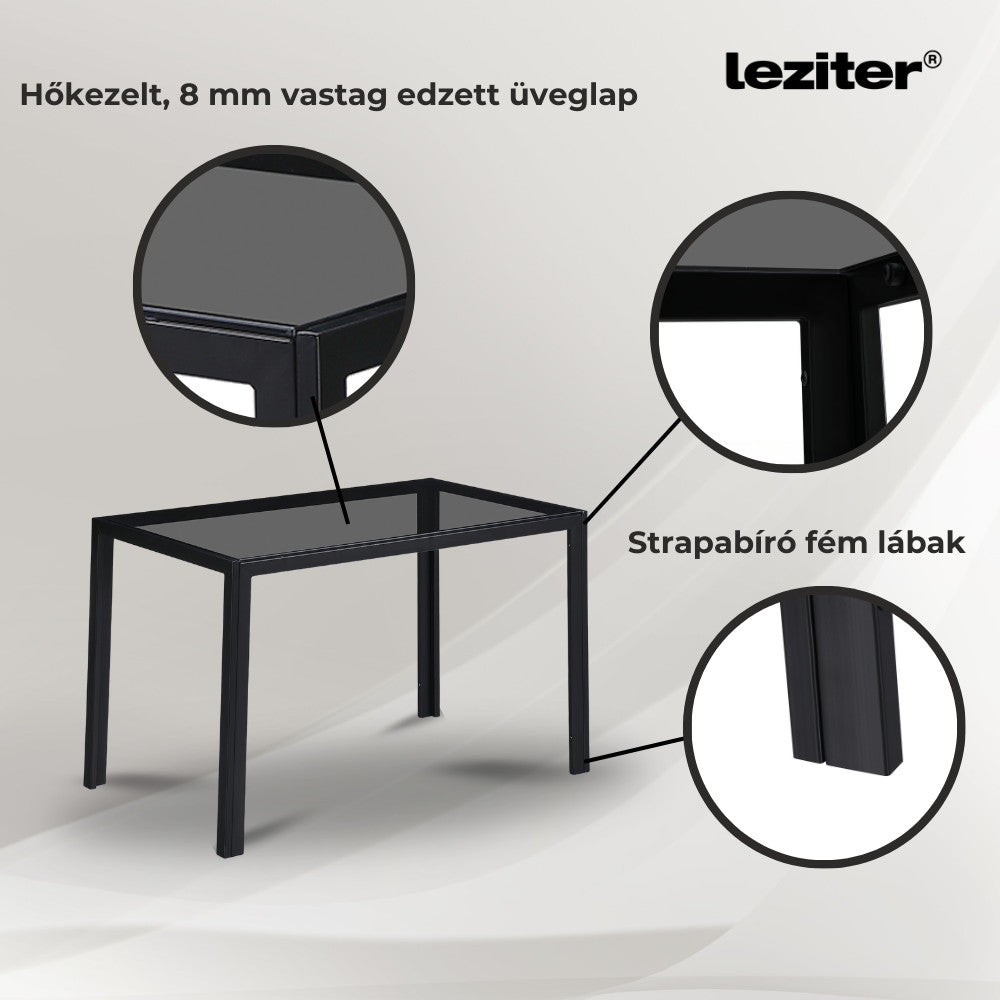 Clara 120 cm szögletes üveg étkezőasztal szürke