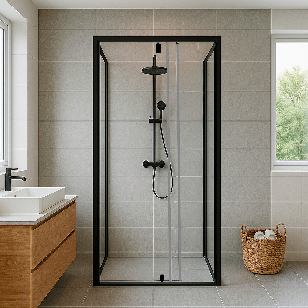 Flexi falsíkra szerelhető szögletes zuhanykabin 90x90 cm zuhanytálca nélkül fekete