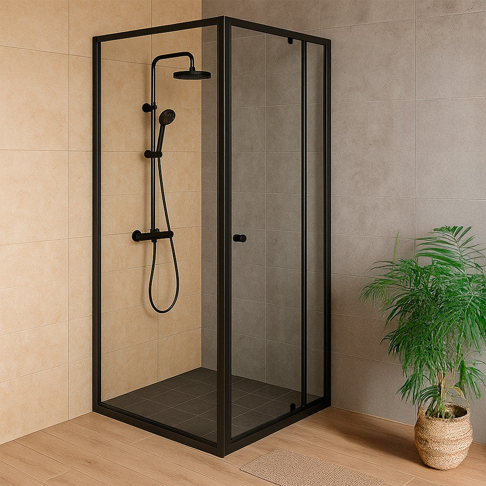 Flexi sarokba szerelhető szögletes zuhanykabin 90x90 cm zuhanytálca nélkül fekete