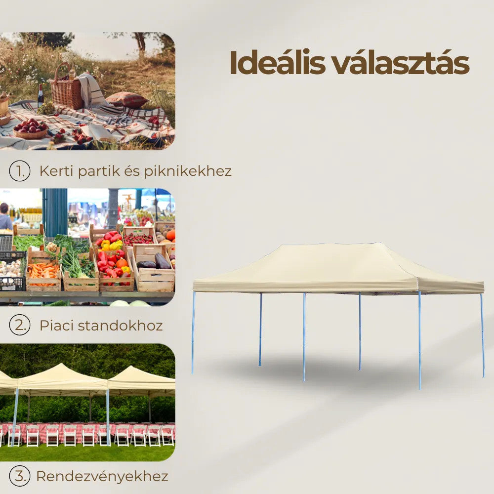 Összecsukható kerti pavilon 3x6 m bézs
