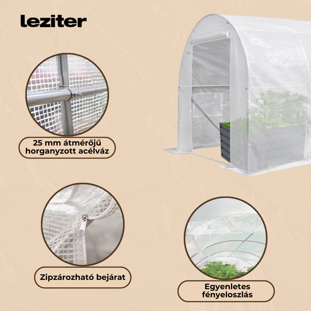 Fóliasátor 200x200x300 cm erősített vázzal+fólia fehér