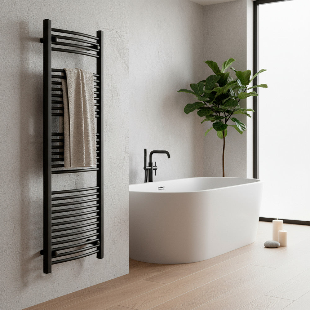 Íves törölközőszárító radiátor 1600x600 mm fekete