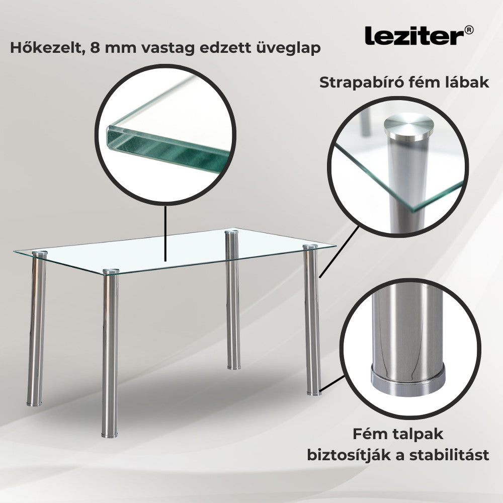 Berna 140 cm szögletes üveg étkezőasztal transparent
