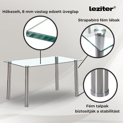 Berna 140 cm szögletes üveg étkezőasztal transparent