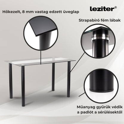 Riona 120 cm szögletes üveg étkezőasztal fekete