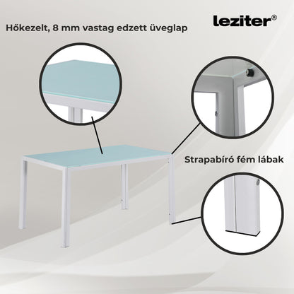 Ezra 140 cm szögletes üveg étkezőasztal fehér