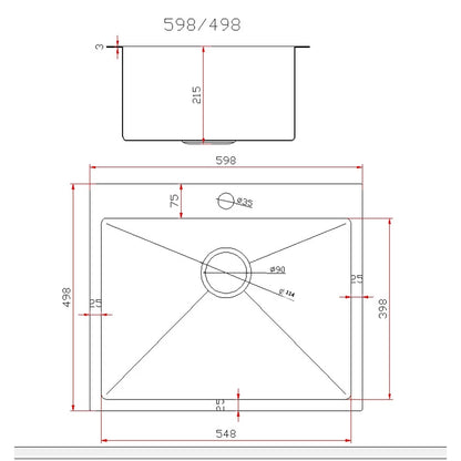 Lavre S6050 Egymedencés Szálcsiszolt Acél Mosogató -  600x500 mm