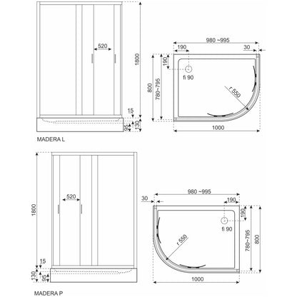 Madera 1x8 íves zuhanykabin zuhanytálcával jobbos_1