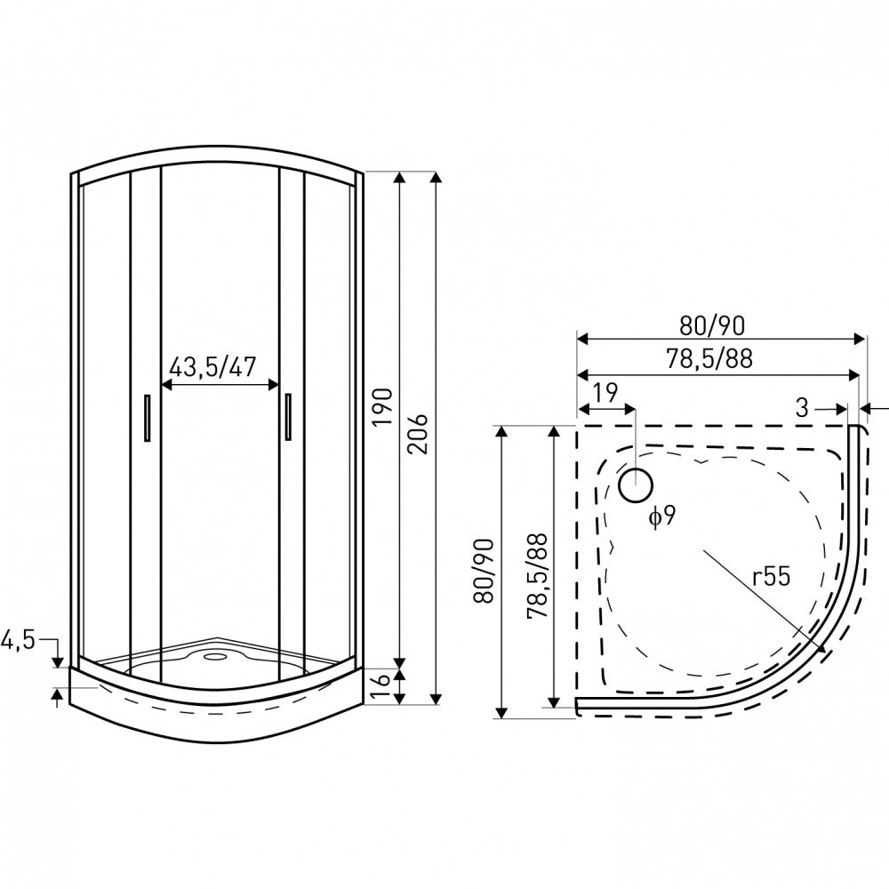 Madera 8x8x19 íves zuhanykabin tálca nélkül_1