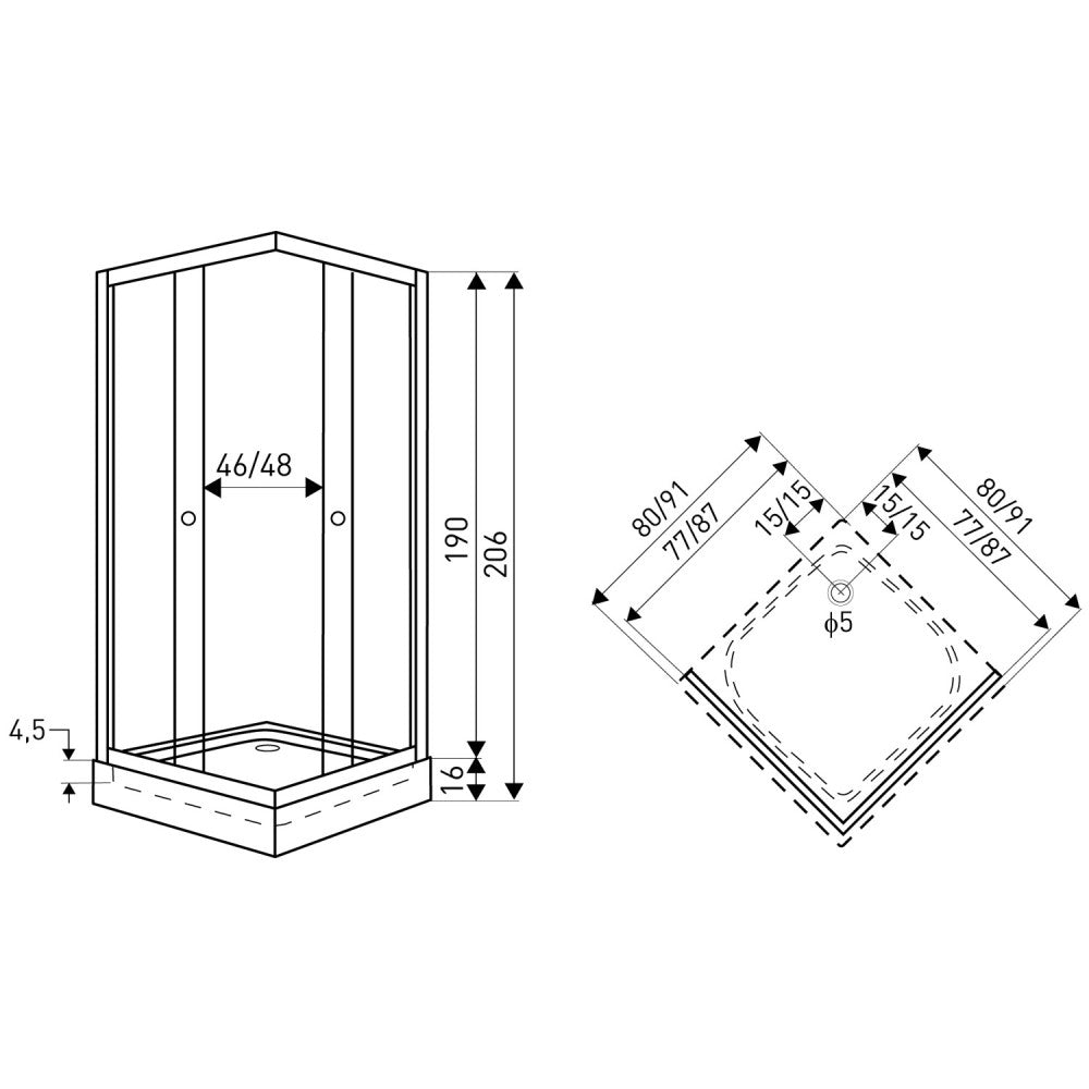 Madera 90x90 cm szögletes zuhanykabin tálca nélkül