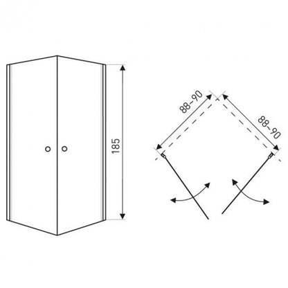 MADRID90 KOMPLET szögletes nyílóajtós zuhanykabin, erősített akril zuhanytálcával, 90x90x198 cm-es méretben