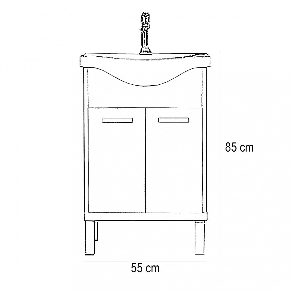 Nerva 55 cm-es bútorhoz alsószekrény, mosdóval, Sonoma tölgy
